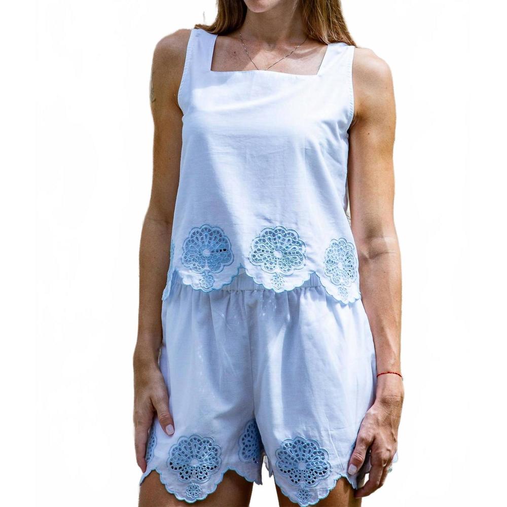 NEW ISLAPAYAL porto sleeveless top in white embroidery